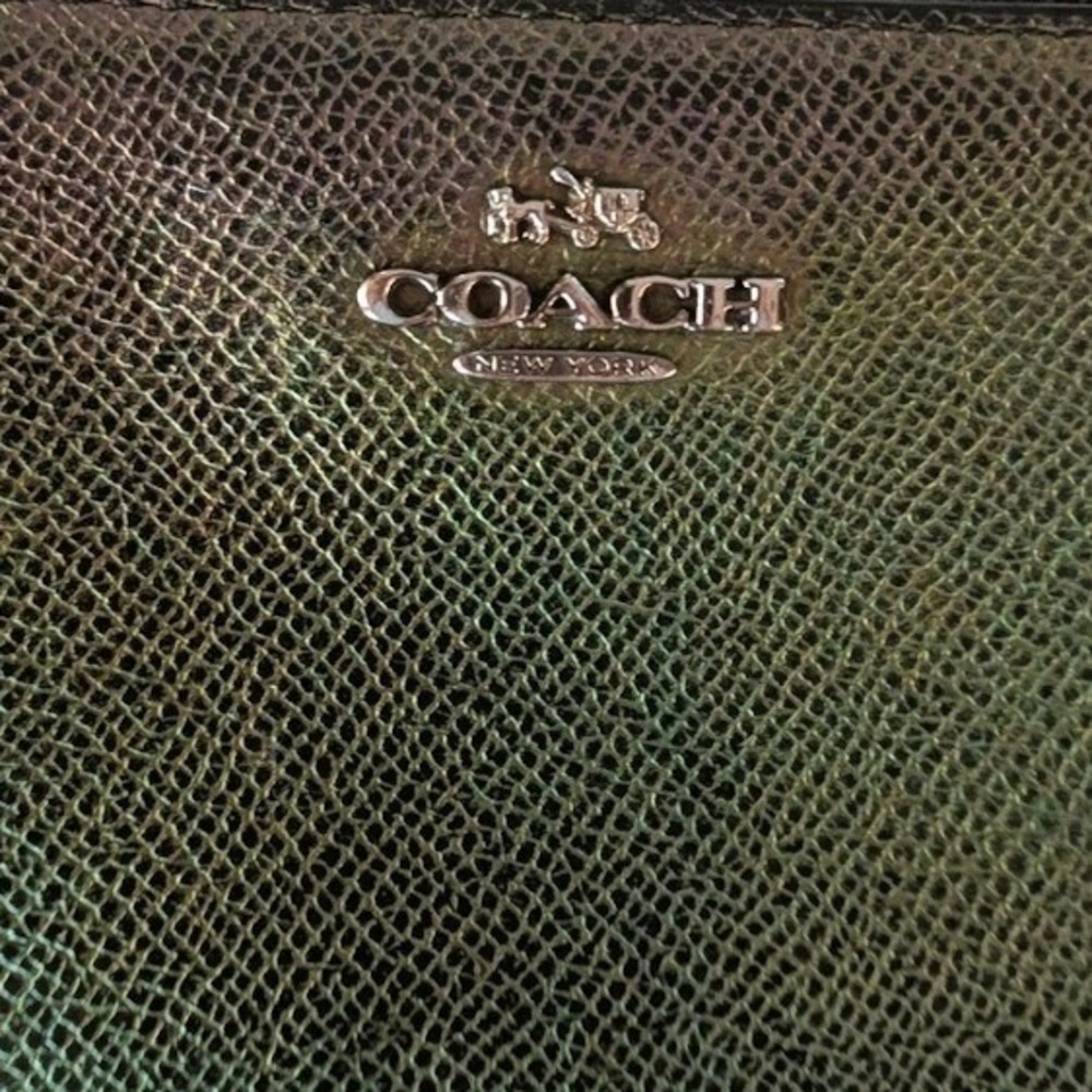 VTG Coach Iridescent Double Zip Wristlet Wallet Green Purple Crossgrain Leather - Picture 3 of 13